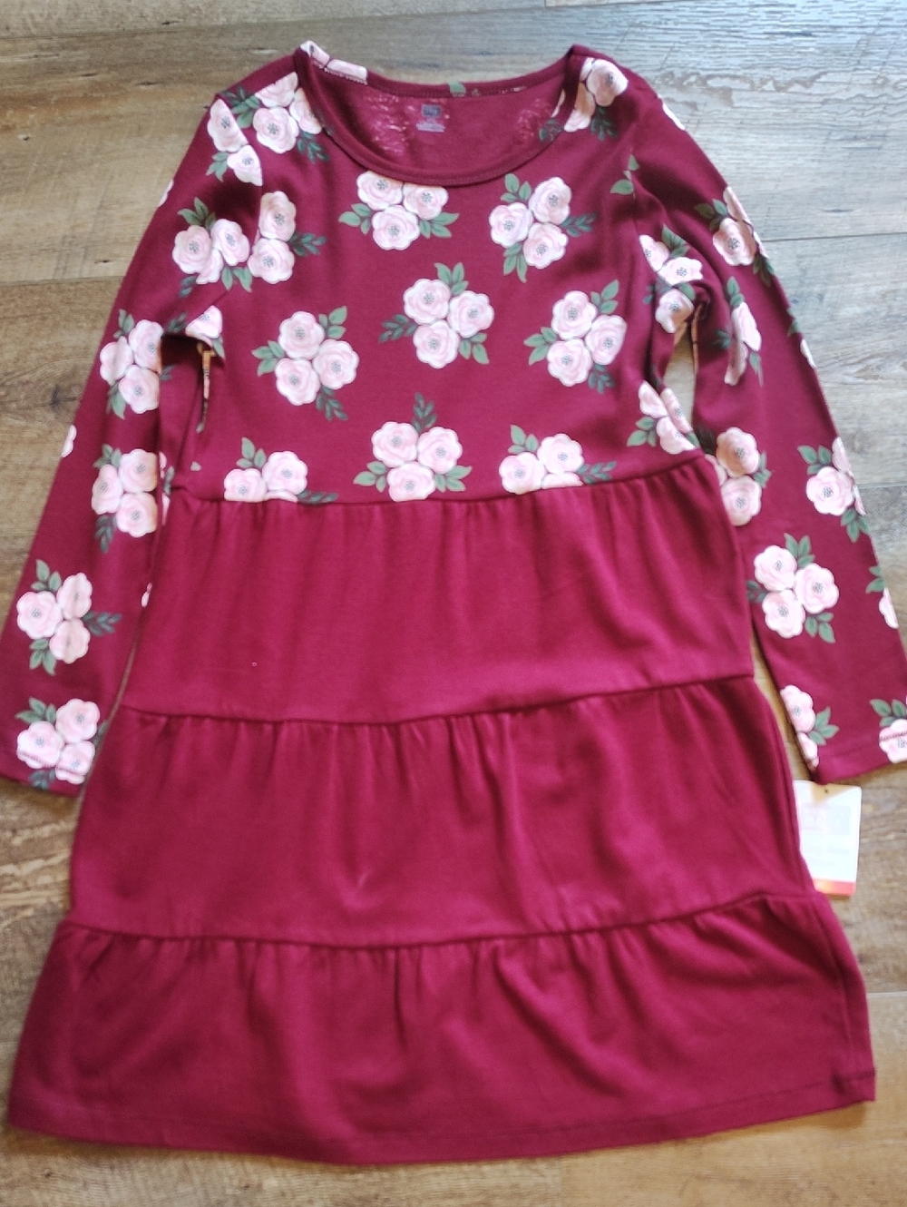 Hudson Baby Girl's Burgundy Floral Tiered Dress 12 Years